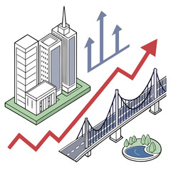 Fototapeta premium Of city building and bridge with rising economic graph