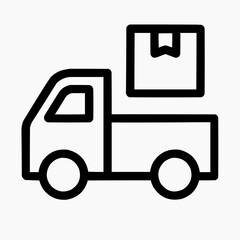 Line icon of a truck and a box &mdash; cargo transport, black on white, square minimalist style