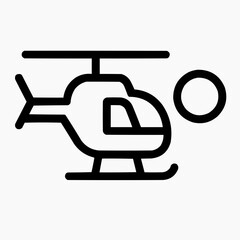 Line icon of a helicopter and a circle &mdash; aerial mobility, black on white, square minimalist style