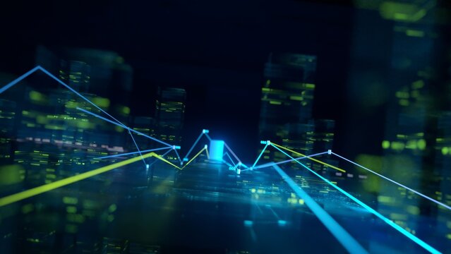 Futuristic digital data network with glowing blue connection lines on dark background