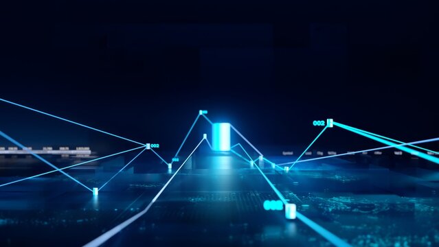 Futuristic digital data network with glowing blue connection lines on dark background