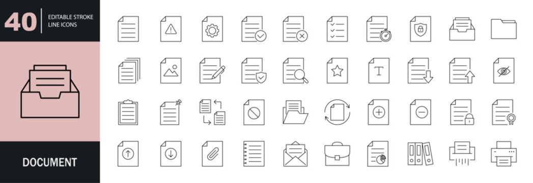 Document icon set. Editable line icons. Vector illustration.