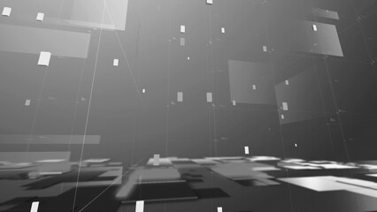 High-Tech Big Data Visualization with Glowing Black White Elements and Perspective