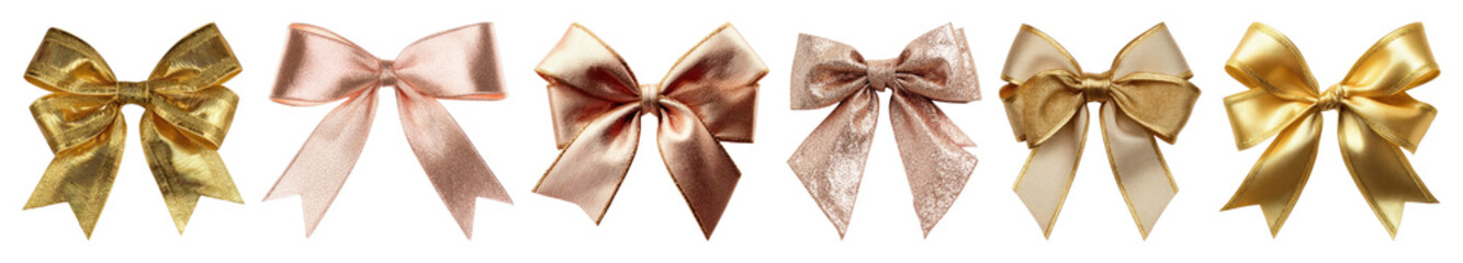 Obraz premium PNG Elegant satin bows in gold, element set on transparent background