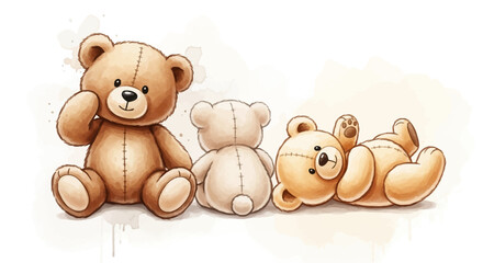 Three cuddly bears sitting and lying down together in a friendly pose illustration © Avra