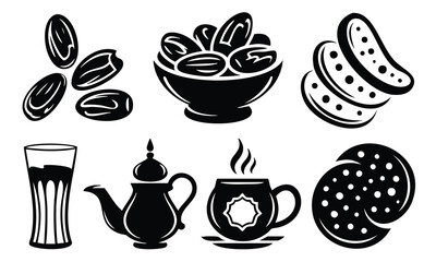 Dates fruit bowl and drinks set bundle ramadan silhouette collection