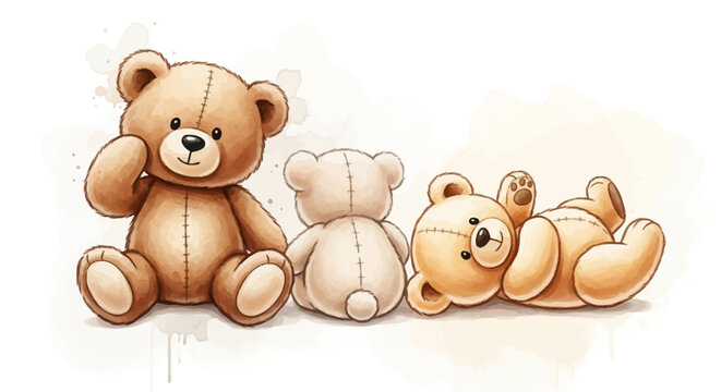 Three cuddly bears sitting and lying down together in a friendly pose illustration
