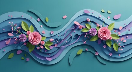 Beautiful floral illustration for mother's day celebration with pink roses and purple flowers