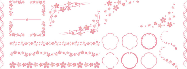 かわいい桜のフレームと装飾セット　ピンク