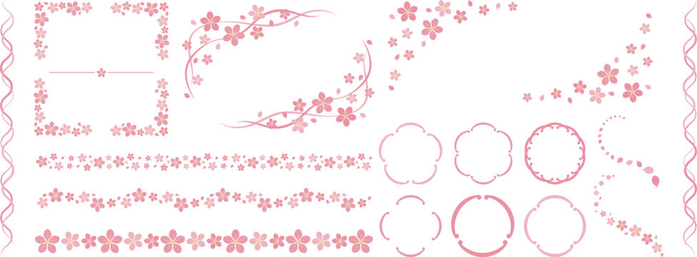 かわいい桜のフレームと装飾セット　ピンク