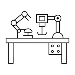Robot Drone Repair Station Line Art Vector On Transparent Background