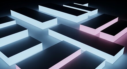 Abstract glowing rectangular blocks on a dark background.