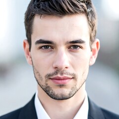 Obraz premium Close-up of a handsome man with a slight beard looking at viewer