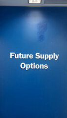 Ultra-realistic hallway signage indicating &ldquo;Policy Office&rdquo; without logos