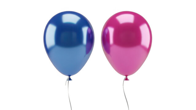 Two shiny balloons one blue and one pink floating gracefully on transparent background