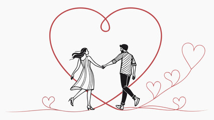 Couple holding hands in love heart symbol on white background