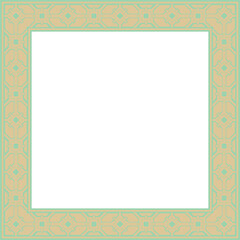 Vector square European gold with green ornament. Rectangular pattern, circle, ring of the Middle Ages. Revival border. Decorations of palaces and churches.