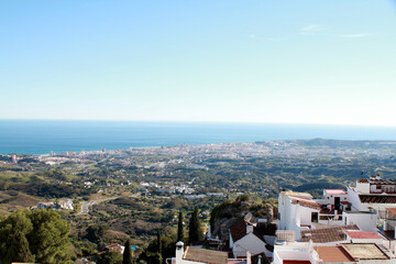 Scenic Views of Mijas, White Andalusian Village in the Mountains Overlooking the Mediterranean Sea, Southern Spain