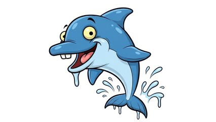 Obraz premium Funny Blue Cartoon Dolphin Jumping with Water Splash