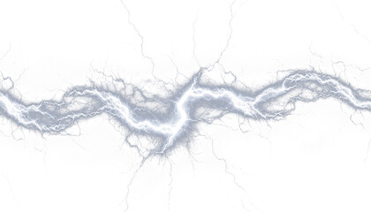 bright silver neon lightning isolated on transparent background, png	