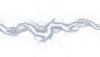 bright silver neon lightning isolated on transparent background, png	