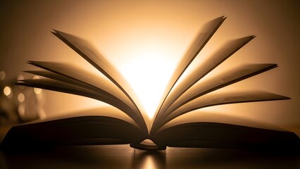 Open Book Bathed in Warm Light Symbolizing Knowledge And Inspiration.