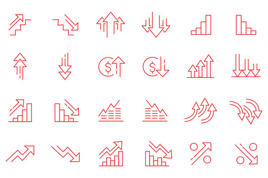 Increase Decrease icon set. Editable line icons. Vector illustration.