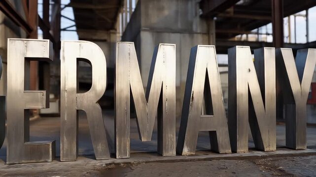 Large metal Germany lettering displayed in industrial facility