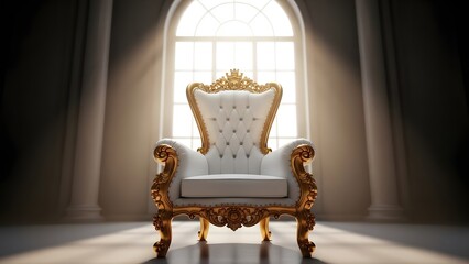 Luxurious antique throne bathed in cathedral light.