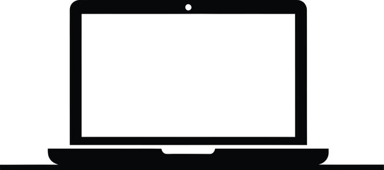 Minimalist black and white laptop computer icon for technology and business concepts