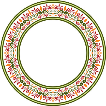 Classic Greek color round ornament. Vector pattern, circle of ancient Hellenes. European border - ring.