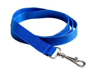 A simple yet elegant blue lanyard. The lanyard is made of a soft material, suitable for carrying around a neck. Isolated Transparent Background, PNG
