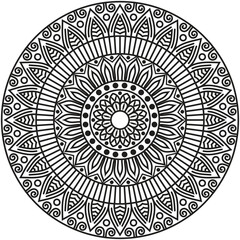 This unique floral mandala artwork features graceful petal patterns arranged in perfect symmetry. Clean line details and a circular balanced layout create a calming decorative look. 