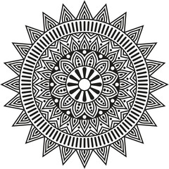 This unique floral mandala artwork features graceful petal patterns arranged in perfect symmetry. Clean line details and a circular balanced layout create a calming decorative look. 