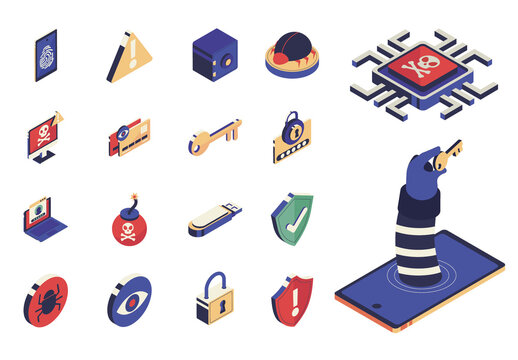 Colorful Cybersecurity Malware Protection Password Hacking Icons Set