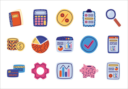 Colorful Accounting Finance Business Icons Set