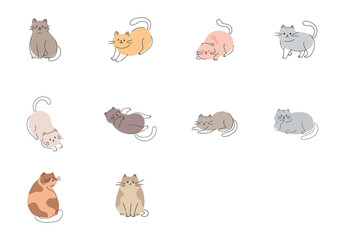 Colorful Cat Animal Illustrations Set