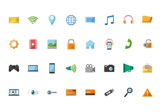 Colorful Media Technology Camera Music Icons Set