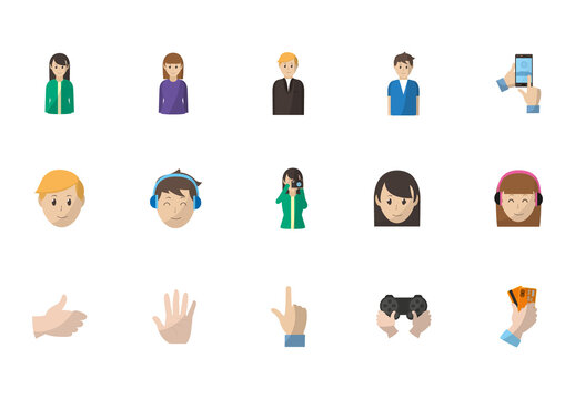Colorful People Gestures Characters Avatars Pose Icons Set
