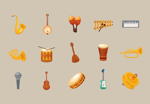 Colorful Music Instruments Illustrations Set