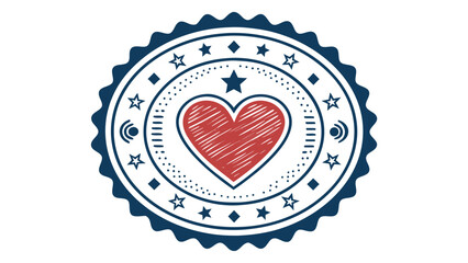 Vibrant heart symbol in elegant circular badge with stars