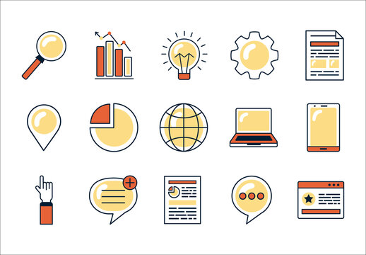 Colorful Research Data Analytics Icons Set