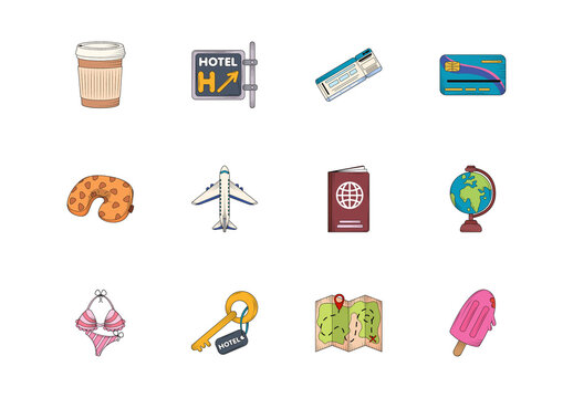 Colorful Travel Adventure Illustrations Set