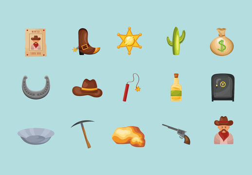Colorful Wild West Illustrations Set