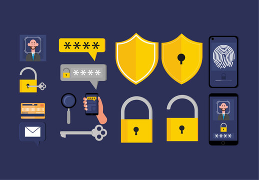 Colorful Cyber Security Protection Illustrations Set