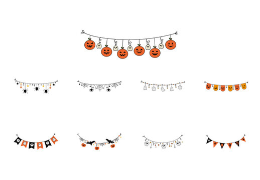 Halloween Garlands Spooky Elements Illustrations Set