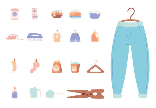Colorful Clothes Washing Pastel Illustrations Set