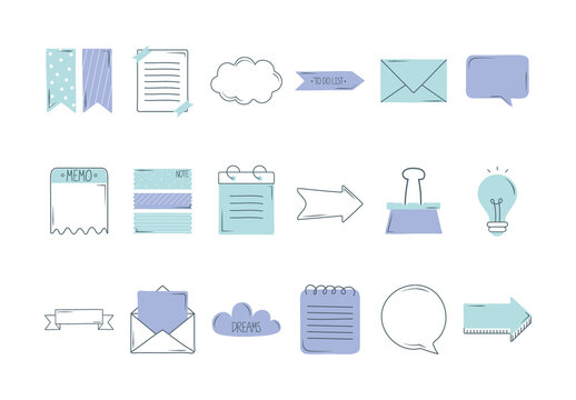 Purple And Blue Notes Daily Icons Set