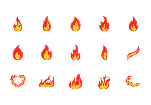 Yellow And Red Fire Flame Burn Energy Motion Illustrations Set