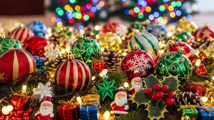 Vibrant Christmas Ornament Collection Glowing with Festive Colors.